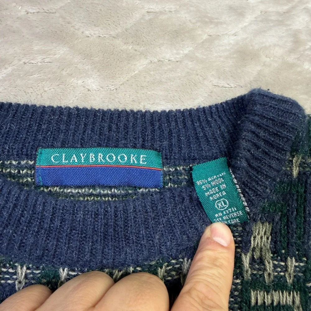 VTG Claybrooke Outdoors Sweater Sz XL Wool Acrylic 80s 90s WORN Grandpa Gorpcore